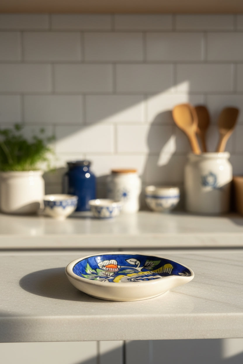 Ceramic Spoon Rest – 4 Hand-Painted Designs (Set of 1)