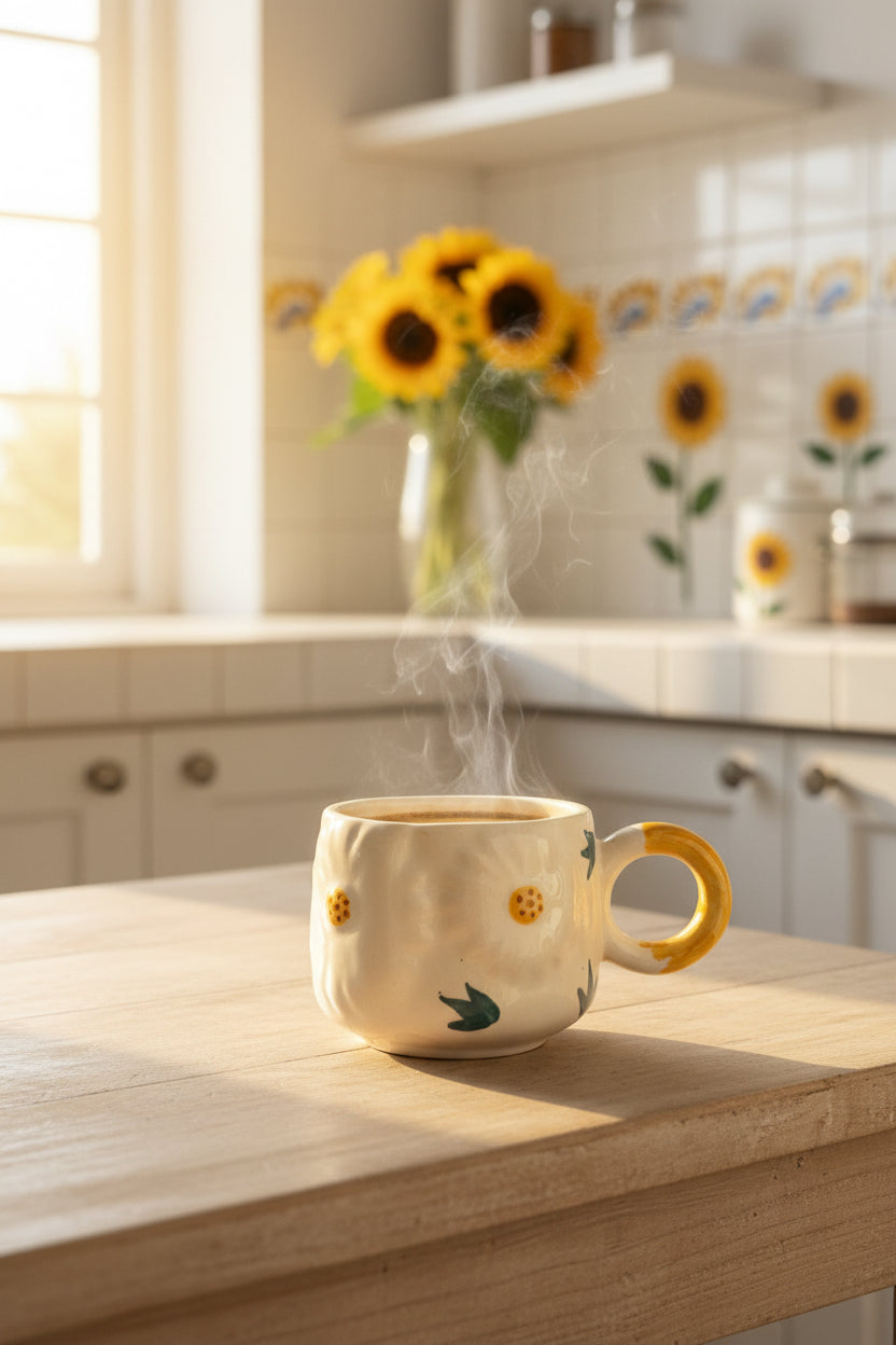 The "Blossom Ritual" Handcrafted Daisy Mug, Bowl & Plate Set