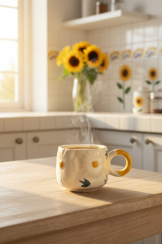 The "Blossom Ritual" Handcrafted Daisy Mug, Bowl & Plate Set