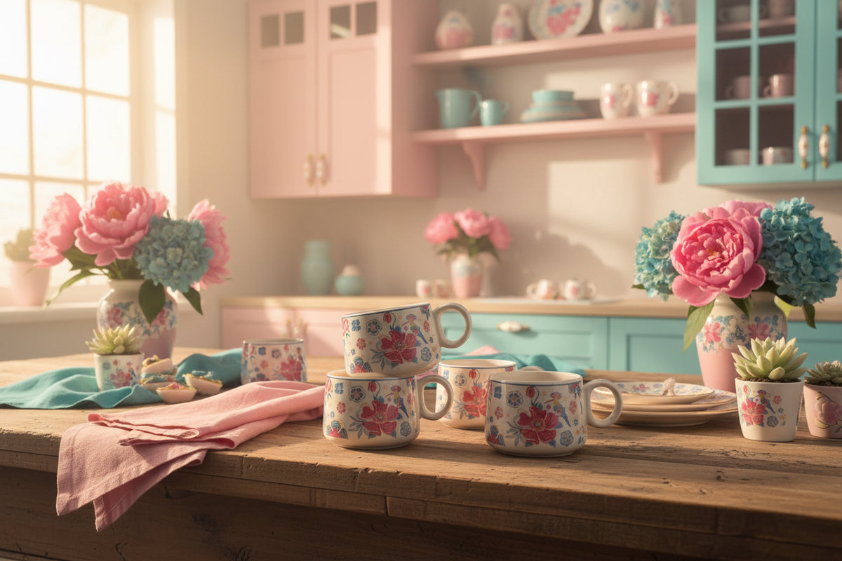 🌸 Multicolour & Floral Tea Cups – Set of 6