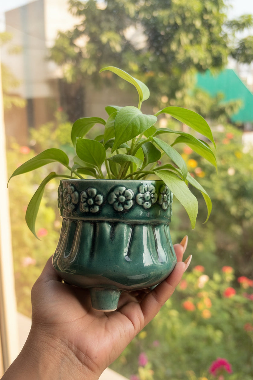 Embossed flower planter