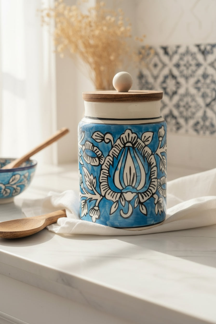 Mughal Heritage Handpainted Ceramic Jar – 950 mL