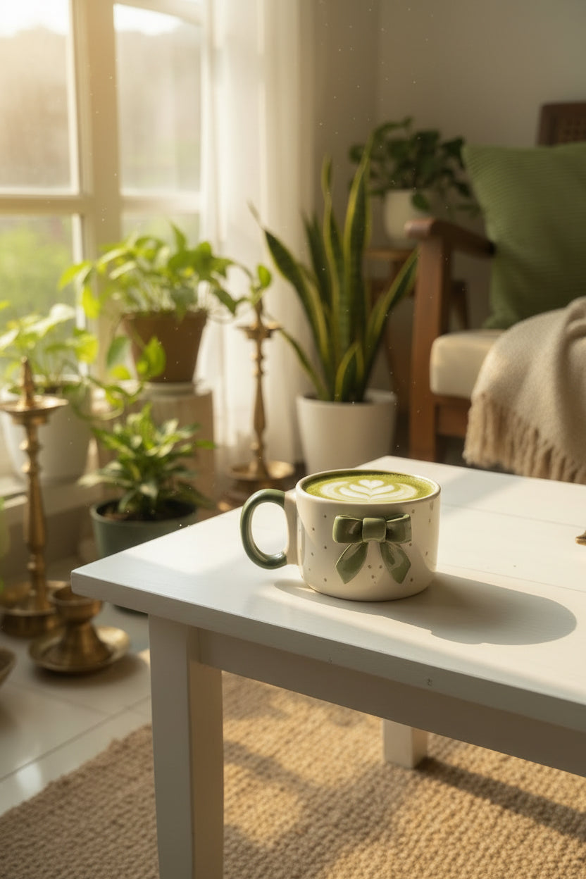 Blush and sage bow mug