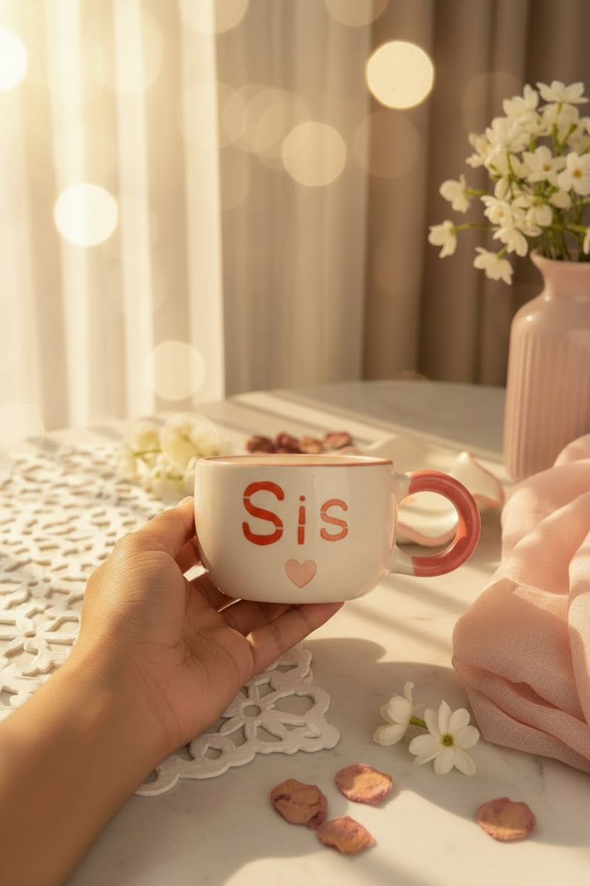 Bro & Sis Ceramic Mug & Saucer Set – Raksha Bandhan Gift Set | 220 mL | Microwave Safe