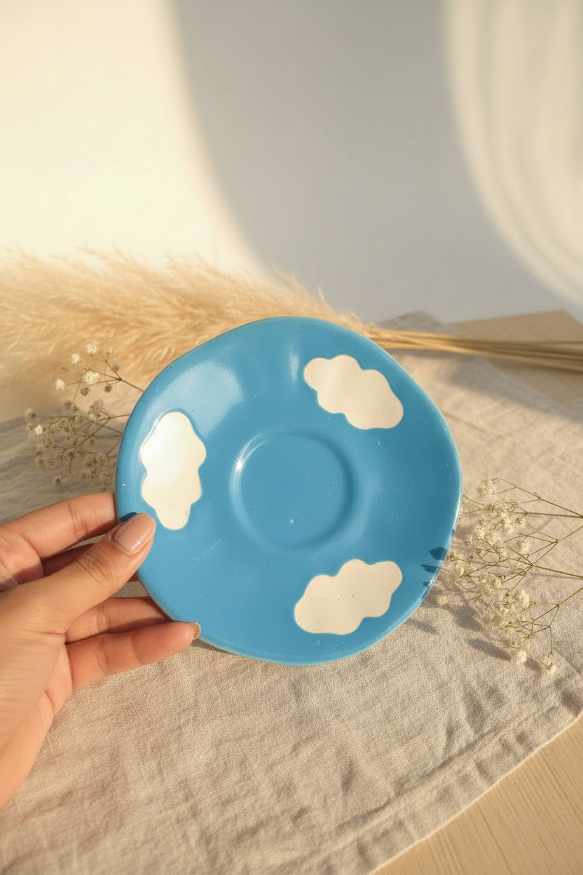 Cloud Dreams Ceramic Cup & Saucer Set – Handcrafted Sky Collection