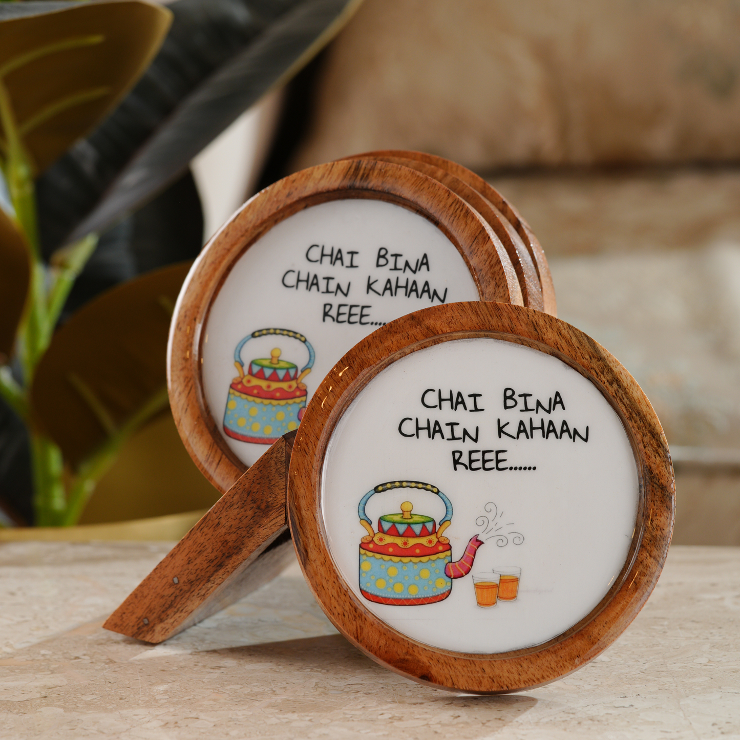My Crockery Shop Wooden Tea Coaster- Set Of 4
