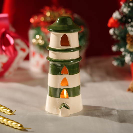 My Crockery Shop Festive Glow Ceramic Lighthouse Candle Holder