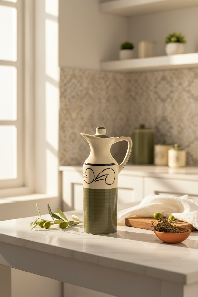 🌿 Artisan Ceramic Oil Dispenser | Handcrafted Pour Bottle (350 mL)