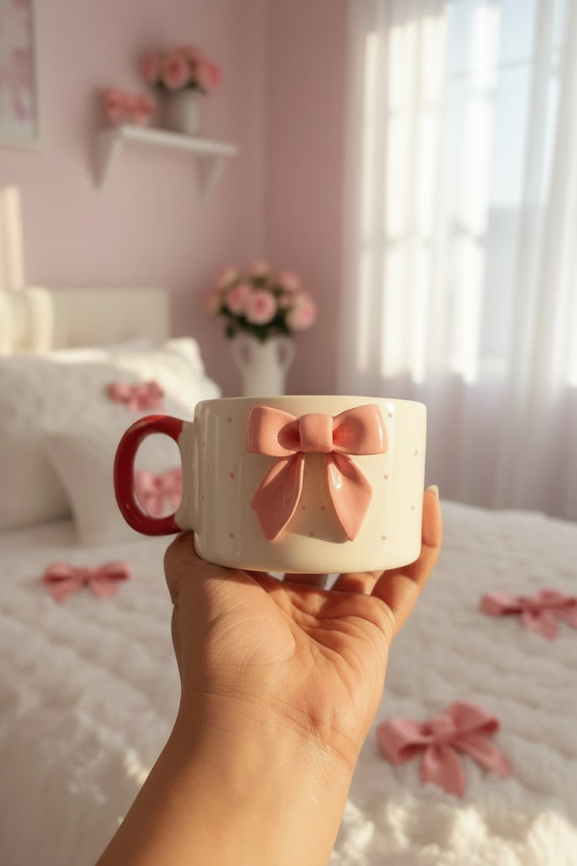 Blush and sage bow mug