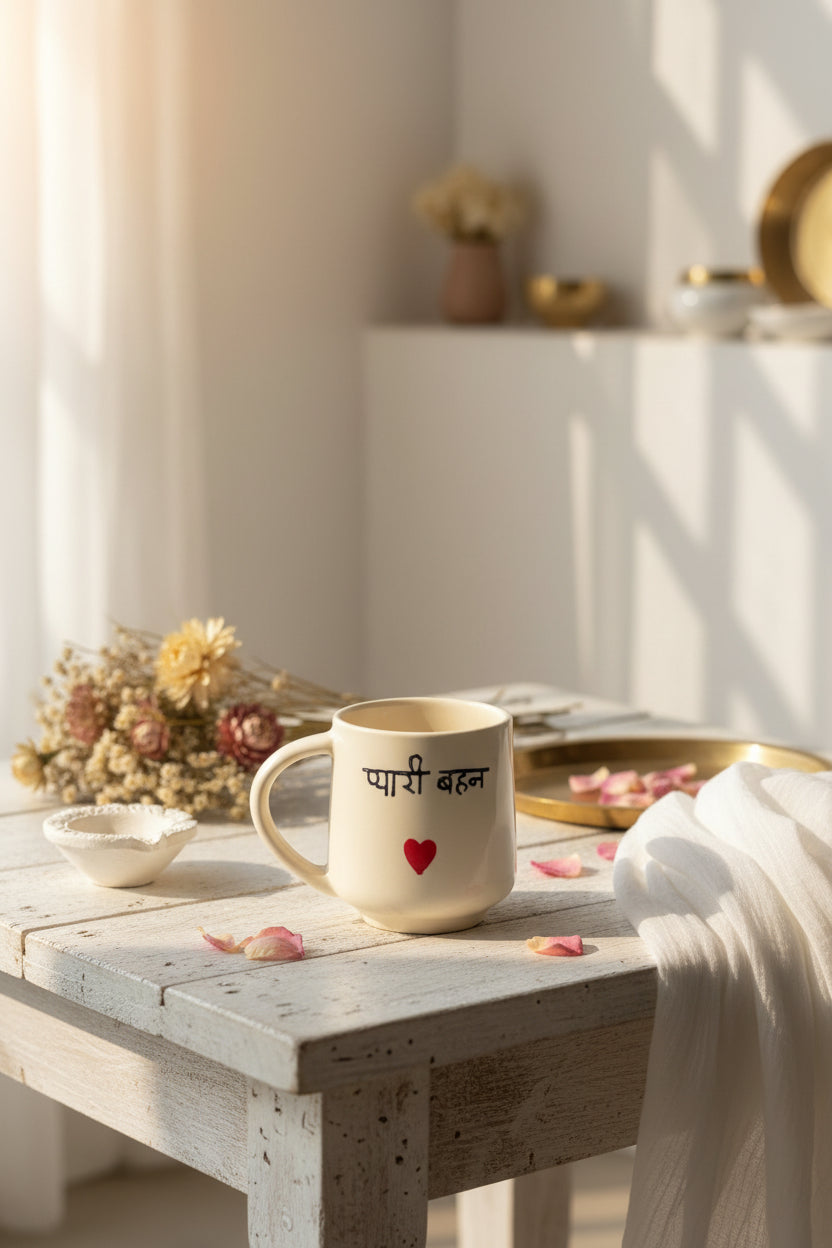 Rakhi Special "Pyaara Bhai" & "Pyaari Behan" Hand-Painted Ceramic Mug | 300 mL