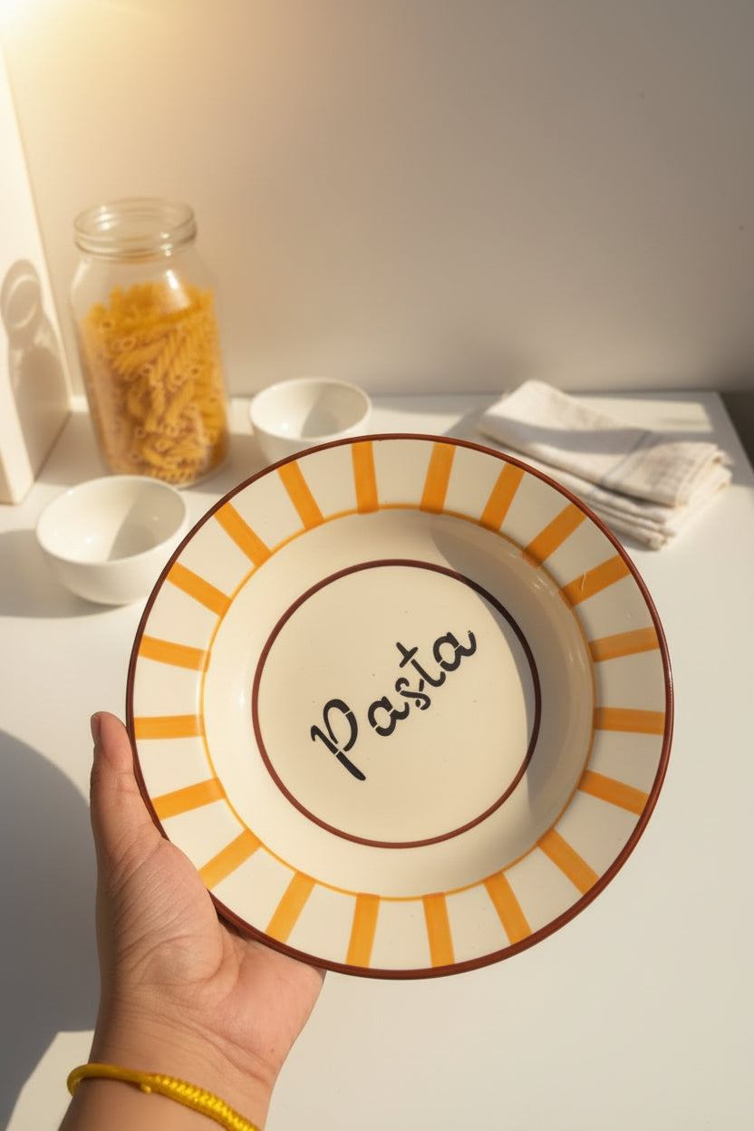 Pasta Bistro Ceramic Pasta Plate – Orange & Yellow Stripes | 8 Inch