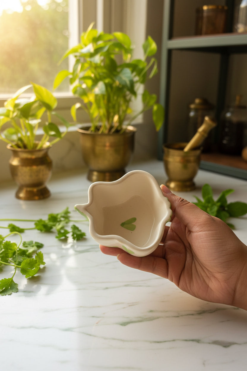 💚 Heart & Leaf Ceramic Dip Bowls ( Set of 1)