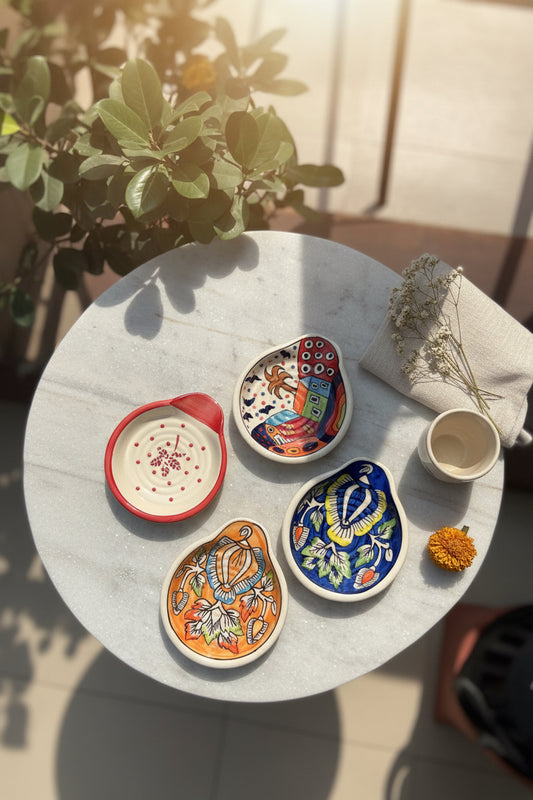 Ceramic Spoon Rest – 4 Hand-Painted Designs (Set of 1)