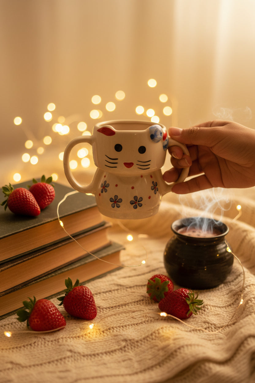 Handcrafted Kitten Stoneware Mug | 350 ml | Available in 3 Adorable Designs / Single pc