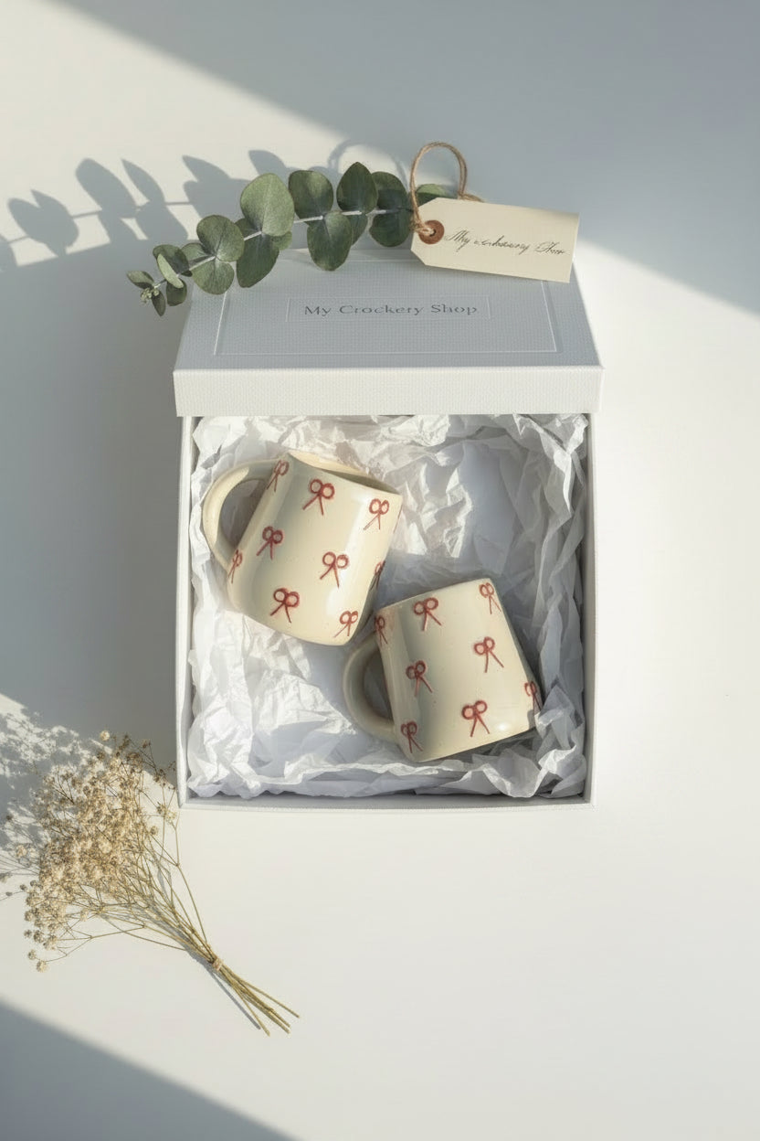 Blush Bow Embossed Ceramic Mug – 300 mL