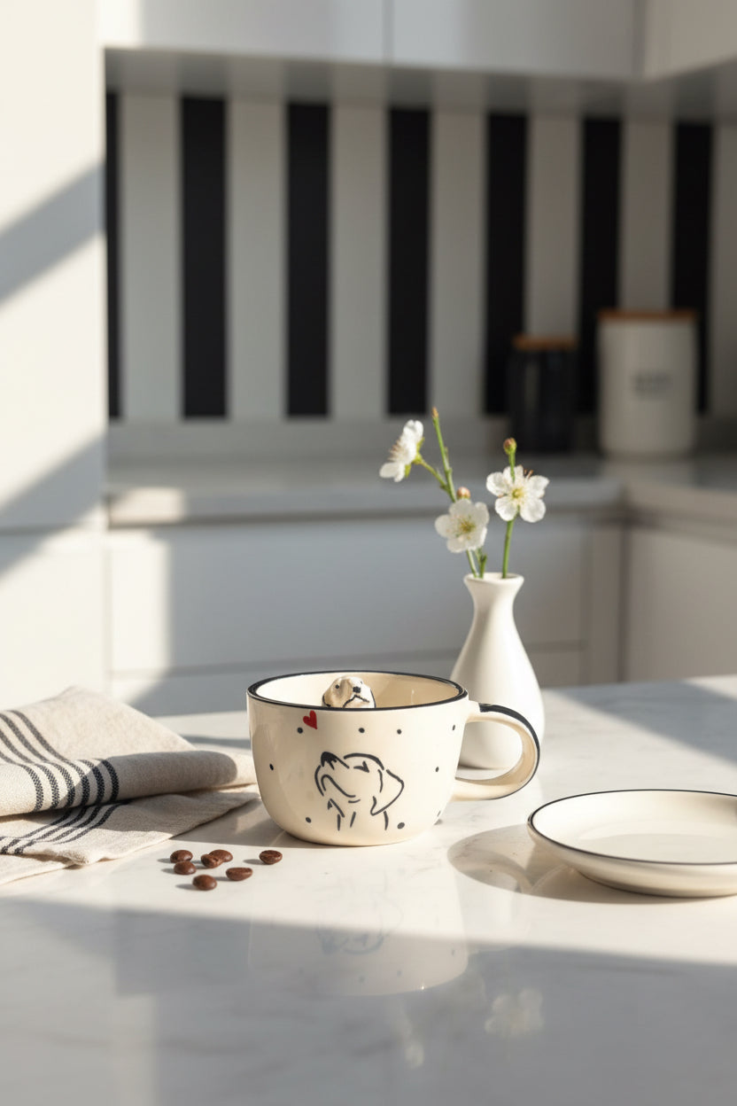 Paw Love Embossed Ceramic Mug ( Set of 1)