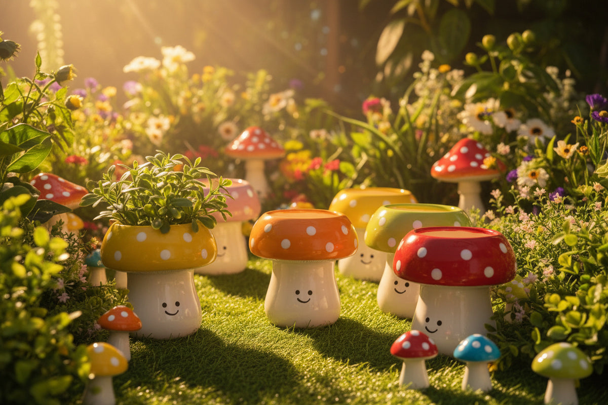 Happy Shroom Ceramic Planters 🍄🌈( Set of 1 )