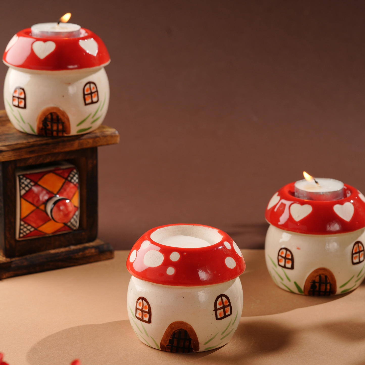 My Crockery Shop Handcrafted Glazed Ceramic Hut Candle Holder