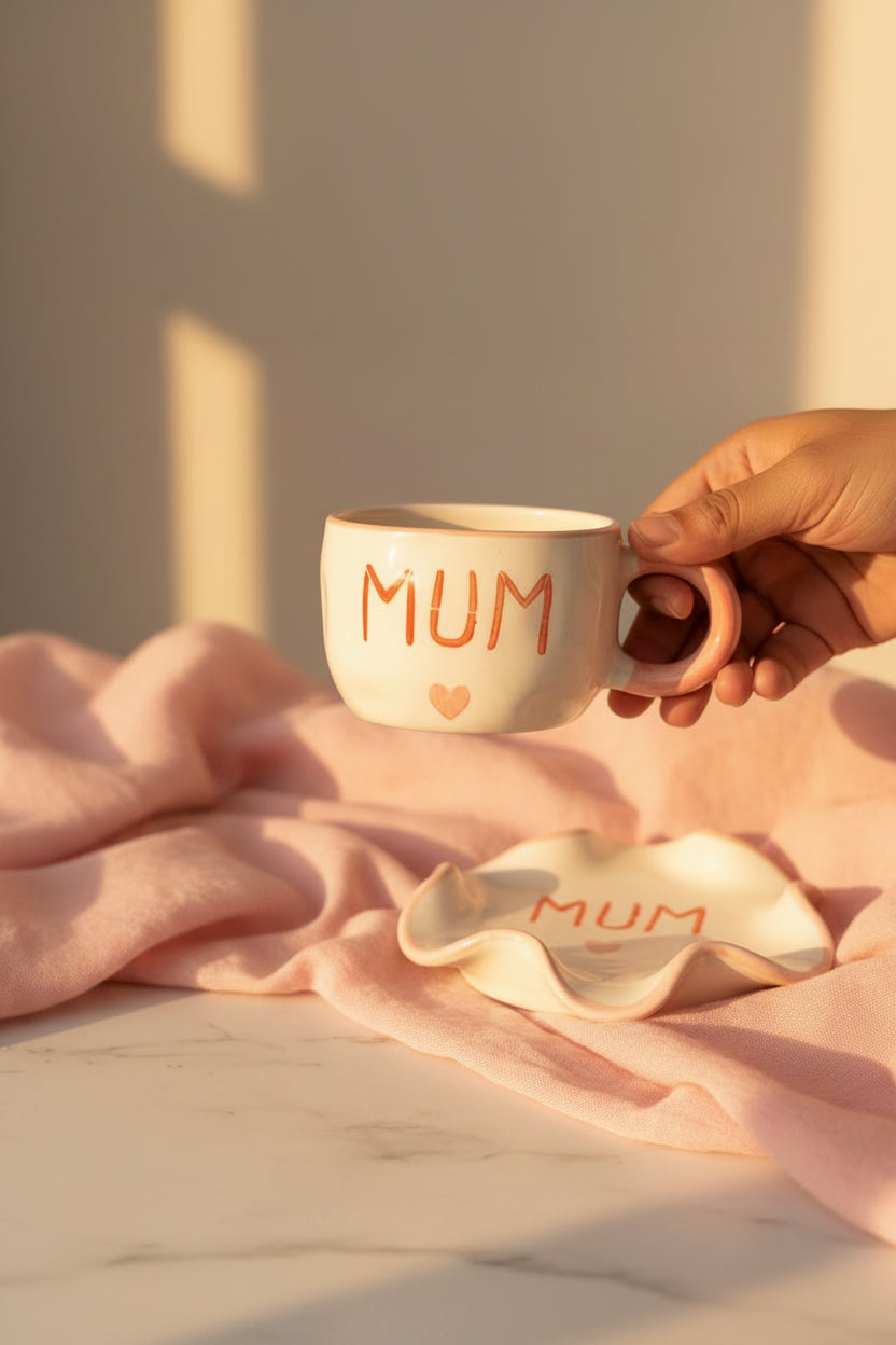 Mum & Papa Ceramic Mug & Saucer Set – Handcrafted Gift Set | 220 mL | Microwave Safe