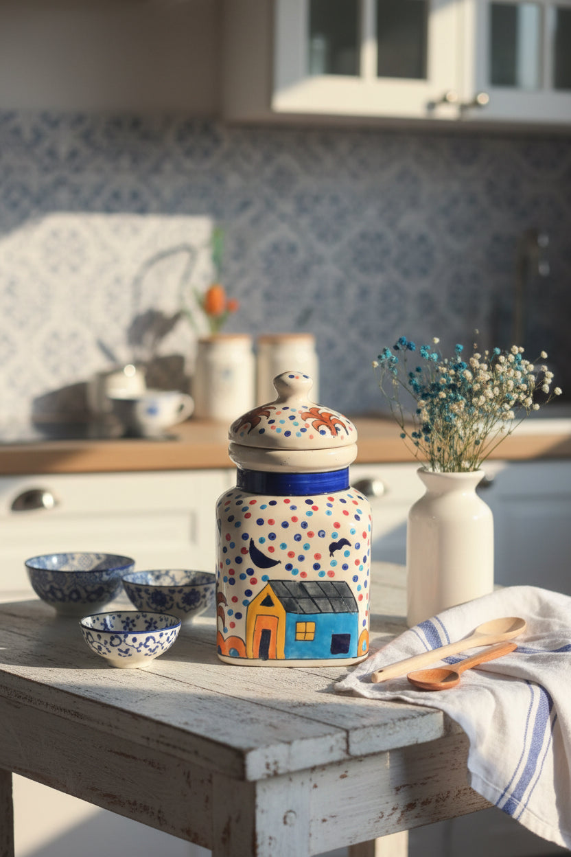 🏡 Hut Haven Ceramic Jar( Set of 1 )