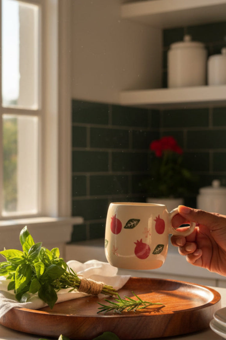Pomegranate Bloom Mug – Hand-Painted Ceramic Mug
( set of 1)