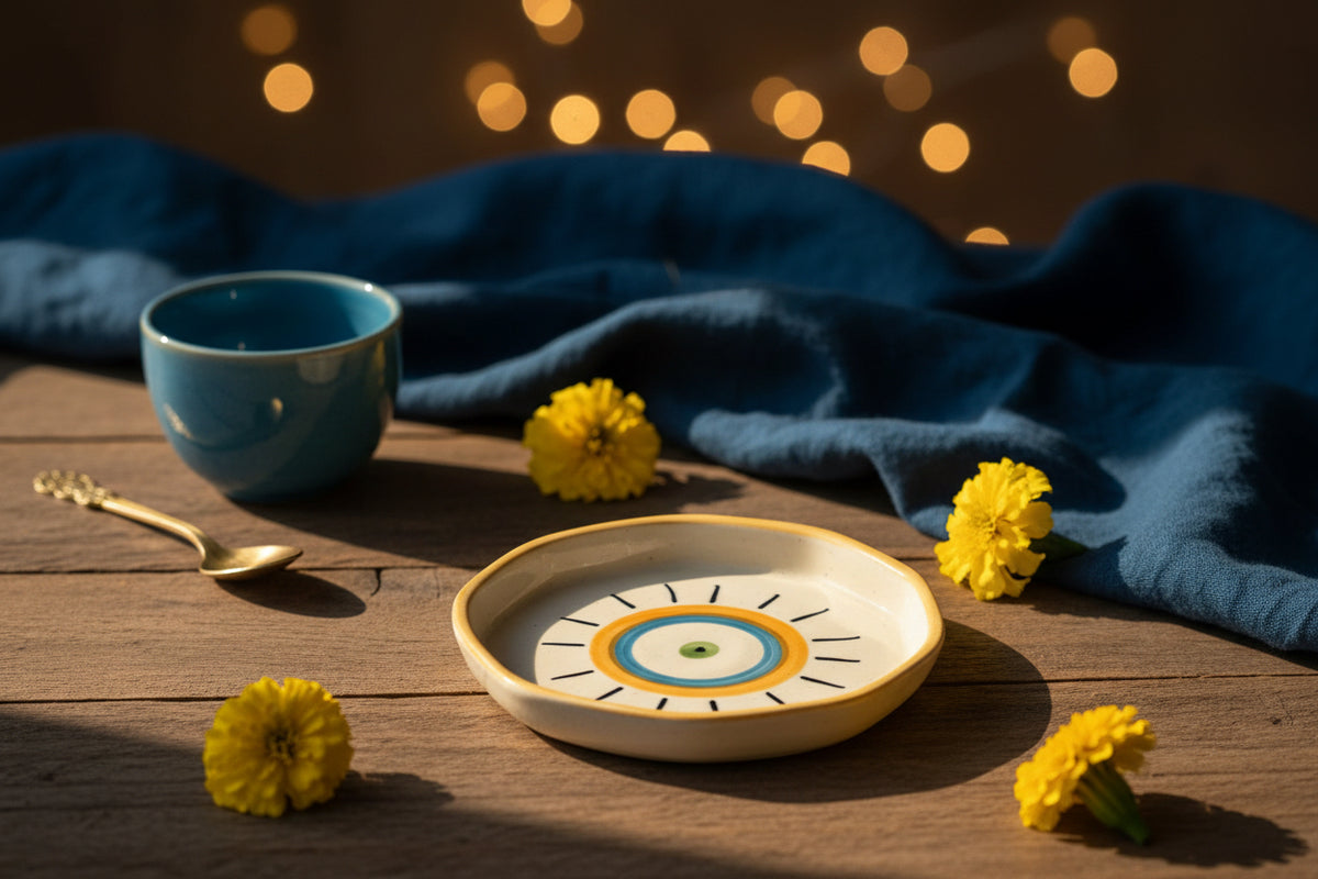 Heart & Boho Nazar Ceramic Cookie Plates 🤍💙💛

(set of 1)