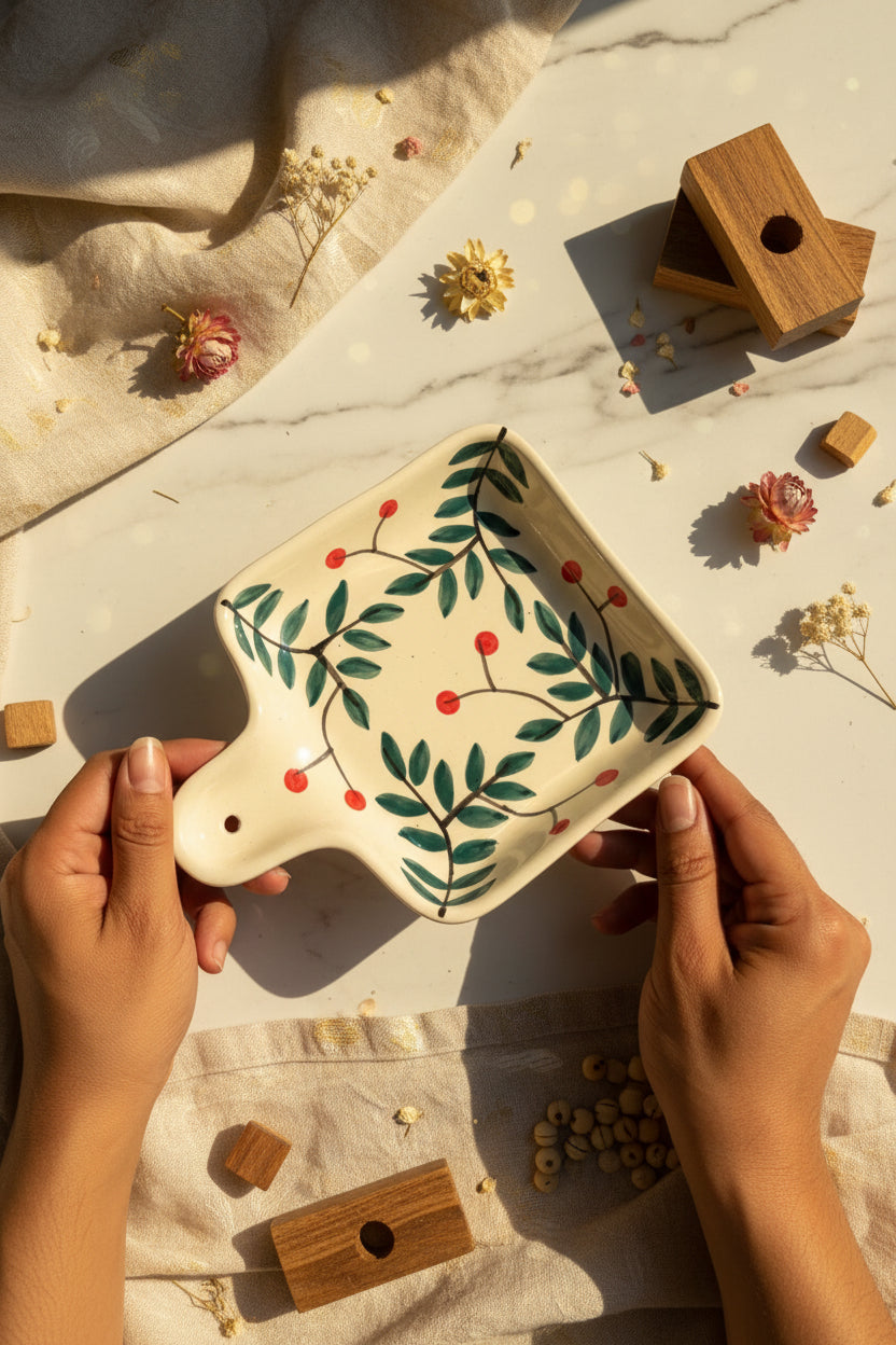 🌿 Hand-Painted Floral Pan Platter Collection