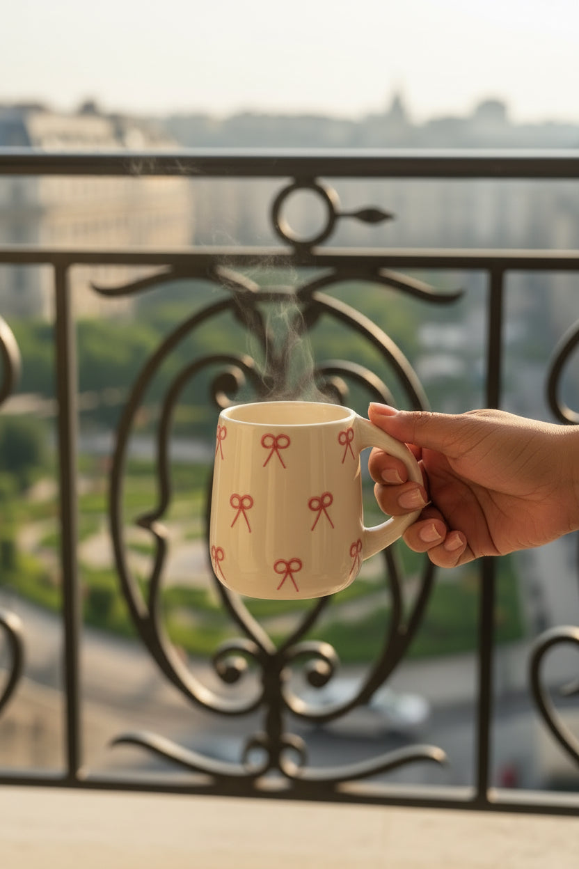 Blush Bow Embossed Ceramic Mug – 300 mL