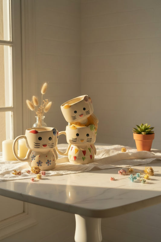 Handcrafted Kitten Stoneware Mug | 350 ml | Available in 3 Adorable Designs / Single pc