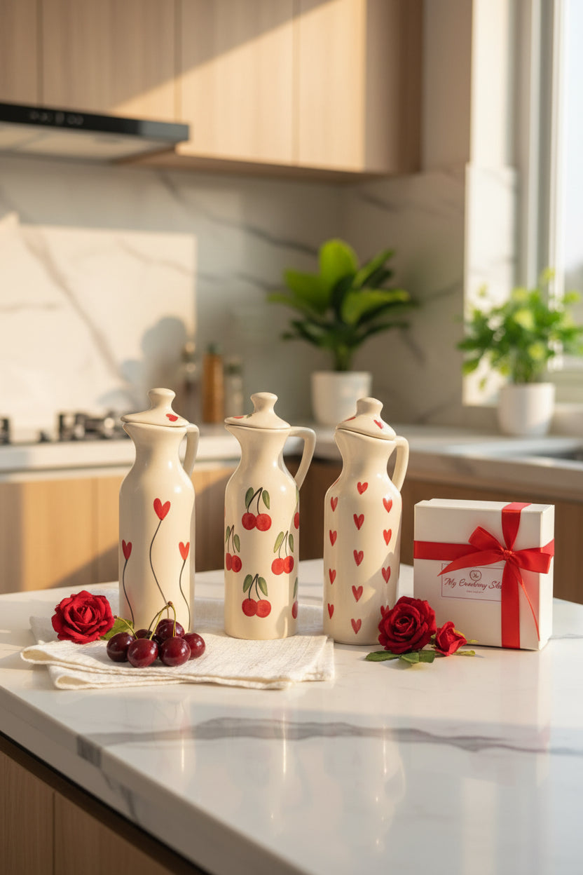Love Collection Handcrafted Ceramic Oil Dispenser – 350 mL