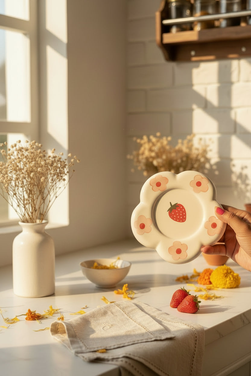 Bloom & Berry Ceramic Mug with Floral Saucer – 300 mL