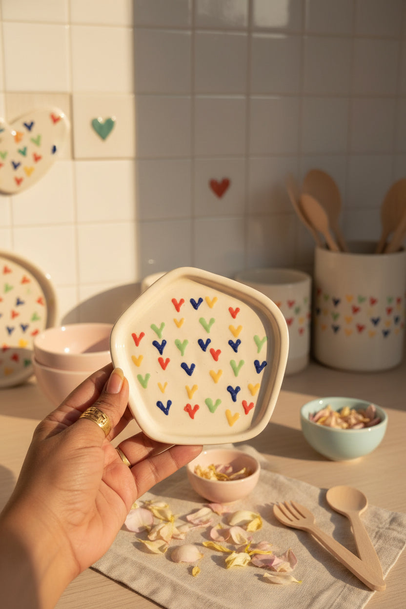 Cherry & Heart Embossed Ceramic Cookie Plates 🍒🤍 (Set of 1)