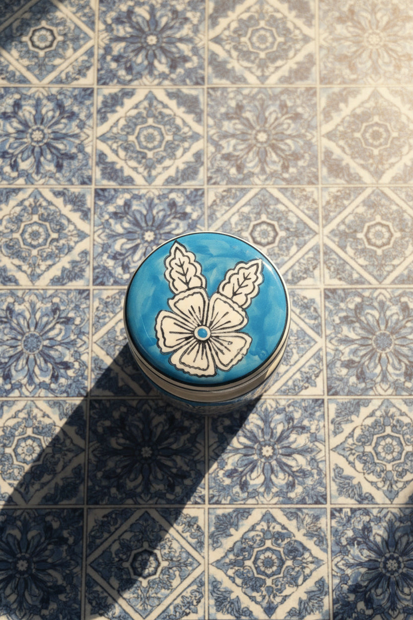 Blue & White Floral Ceramic Jar Set (500mL & 300mL) – Eco-Friendly Non-Airtight Decorative Canister Set with Lids for Kitchen, Dining, and Home Decor