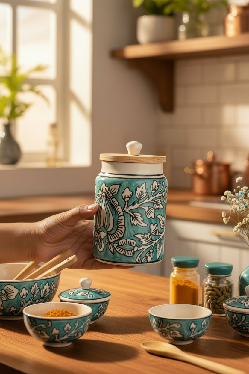 Mughal Heritage Handpainted Ceramic Jar – 950 mL