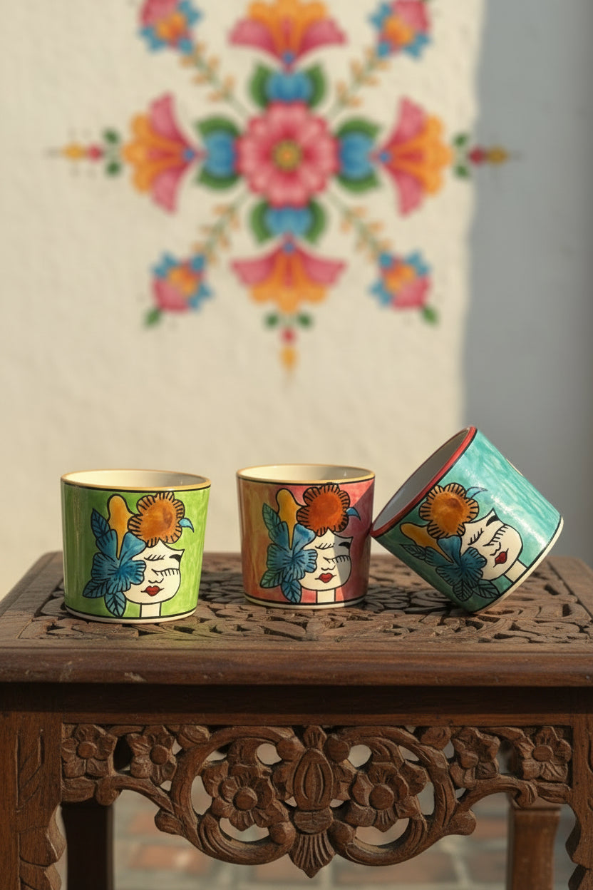 Hand-Painted Floral Girl Ceramic Multipurpose Holder | Planter, Vase & Organizer | 5 x 4 Inch | My Crockery Shop