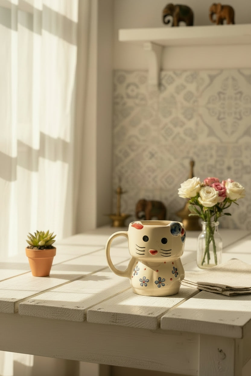 Handcrafted Kitten Stoneware Mug | 350 ml | Available in 3 Adorable Designs / Single pc