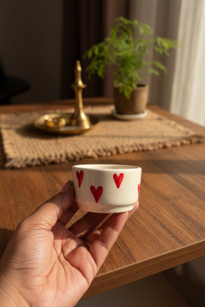 💚 Heart & Evil Eye Round Ceramic Dip Bowls (Set of 1)