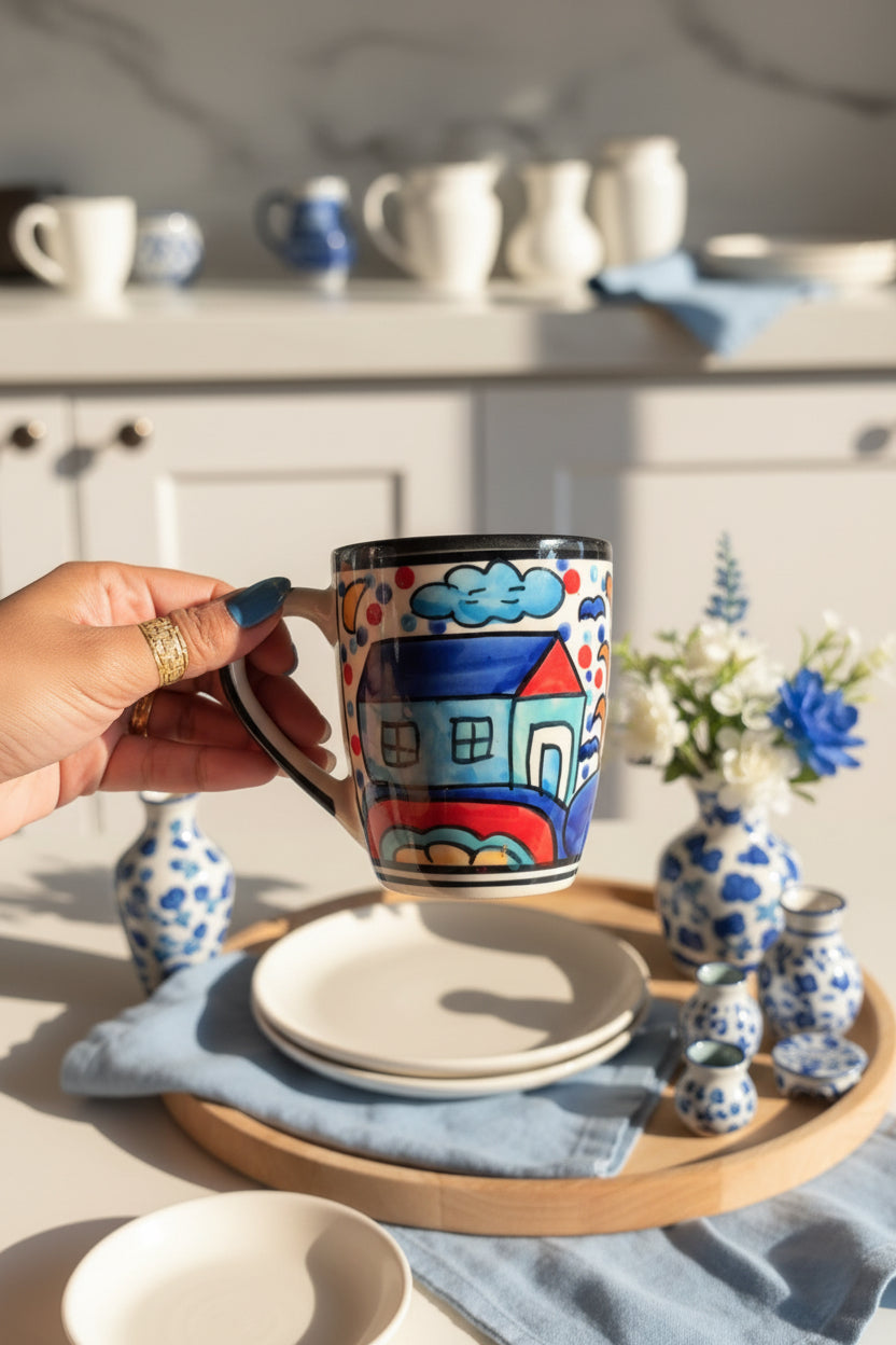 🏡 Rustic Hut Painting Ceramic Mug (Set of 1 )