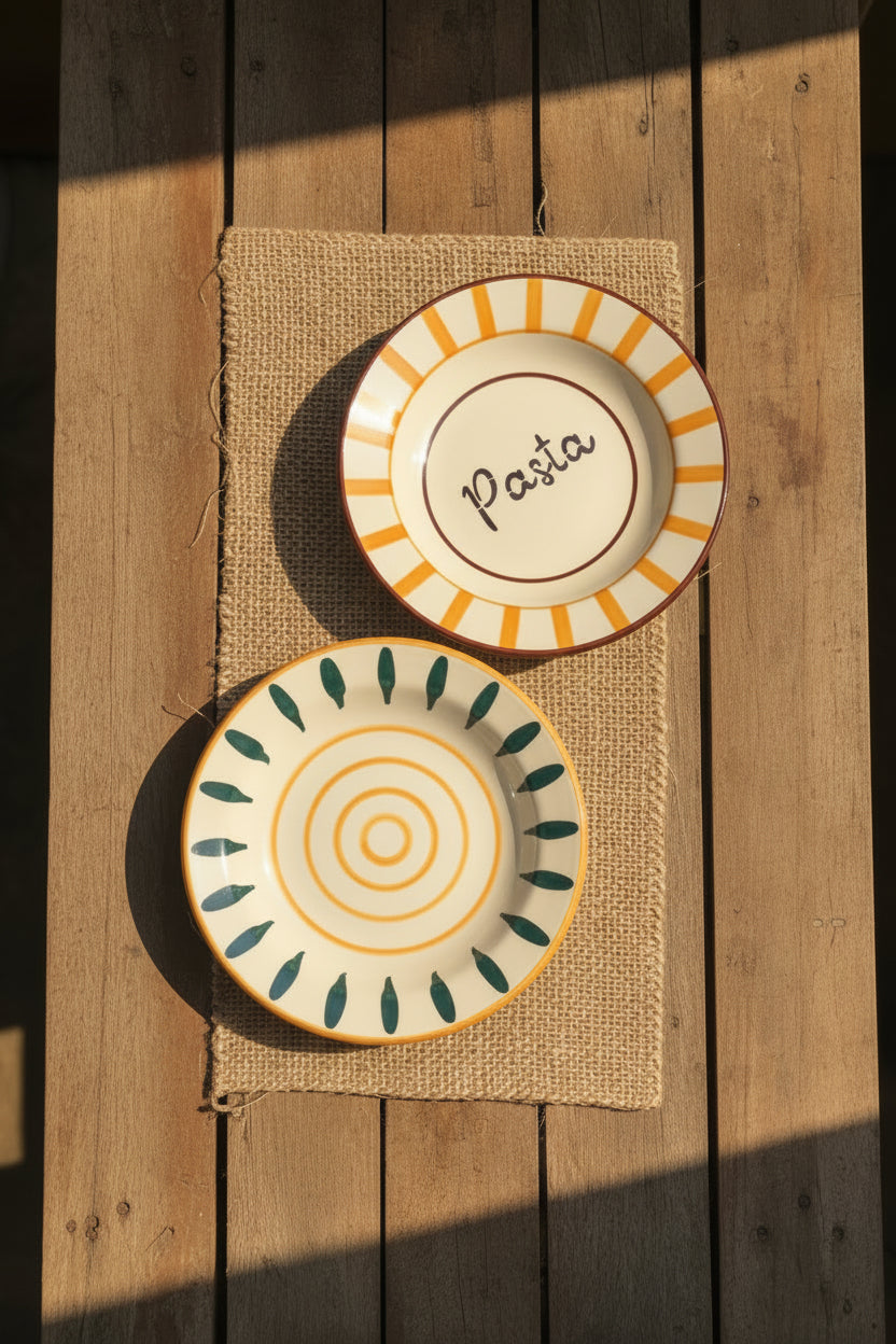 Pasta Bistro Ceramic Pasta Plate – Orange & Yellow Stripes | 8 Inch