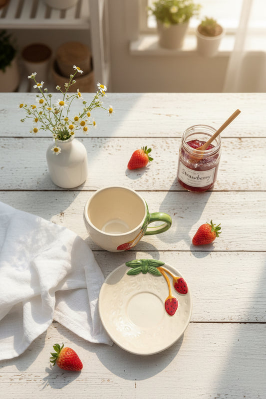 🍓 Strawberry Fields Mug & Saucer ( Set of 1)