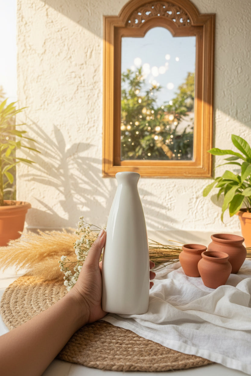 The "Aura" Tall Minimalist Glossy White Vase