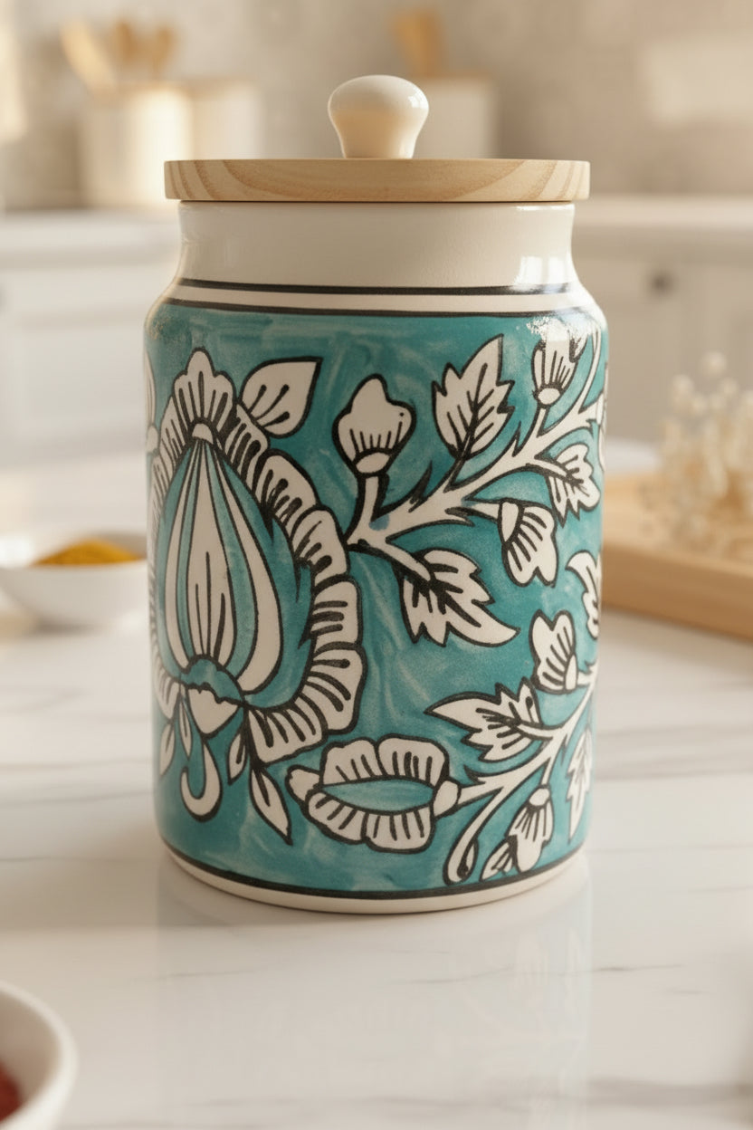 Mughal Heritage Handpainted Ceramic Jar – 950 mL
