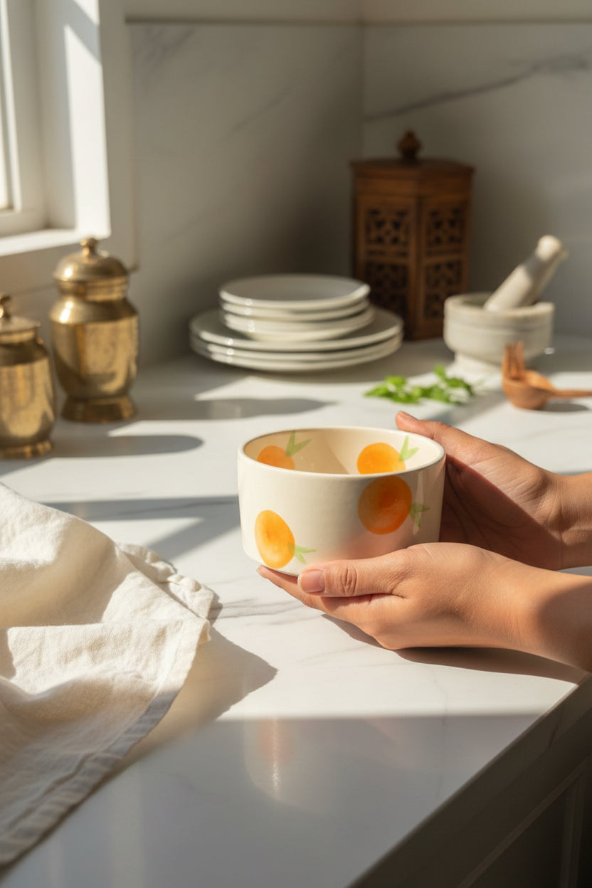 Citrus Bliss Ceramic Mug & Bowl Combo – Handpainted Orange Collection