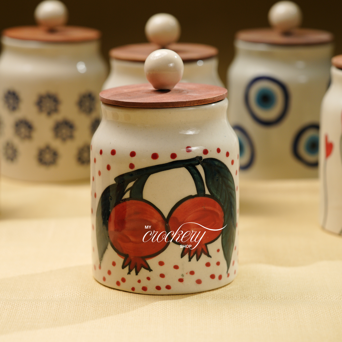 My Crockery Store Ceramic Storage Jar with Wooden Lid