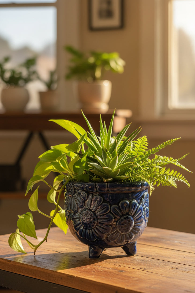 Embossed flower planter