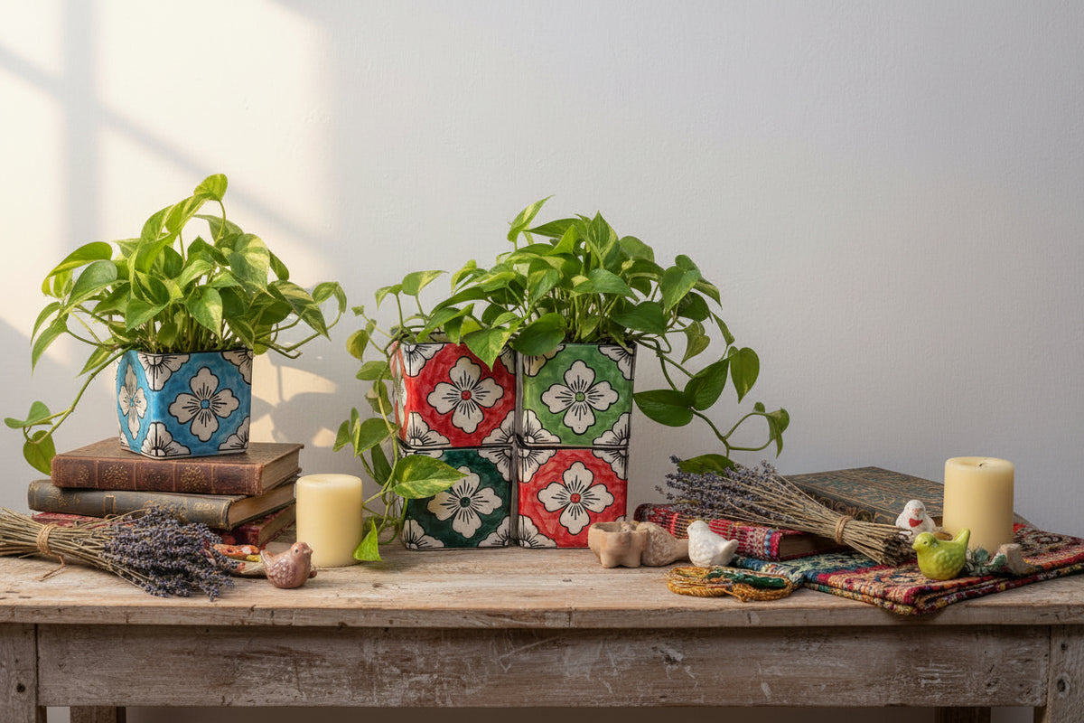🌸 Rangoli Bloom Ceramic Planter (Set of 1)
