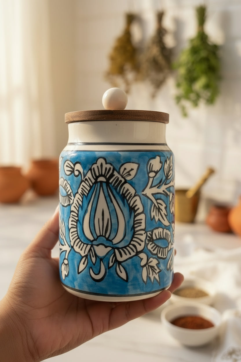 Mughal Heritage Handpainted Ceramic Jar – 950 mL