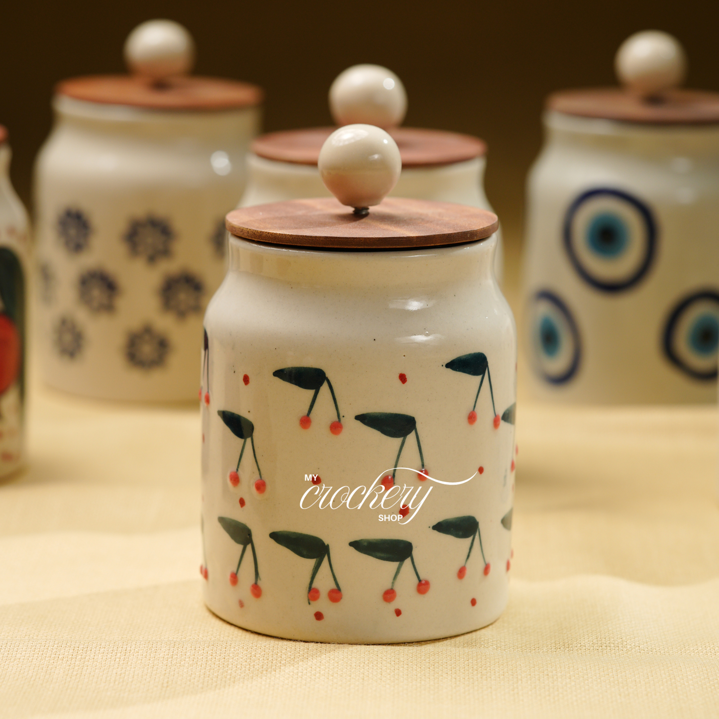 My Crockery Store Ceramic Storage Jar with Wooden Lid
