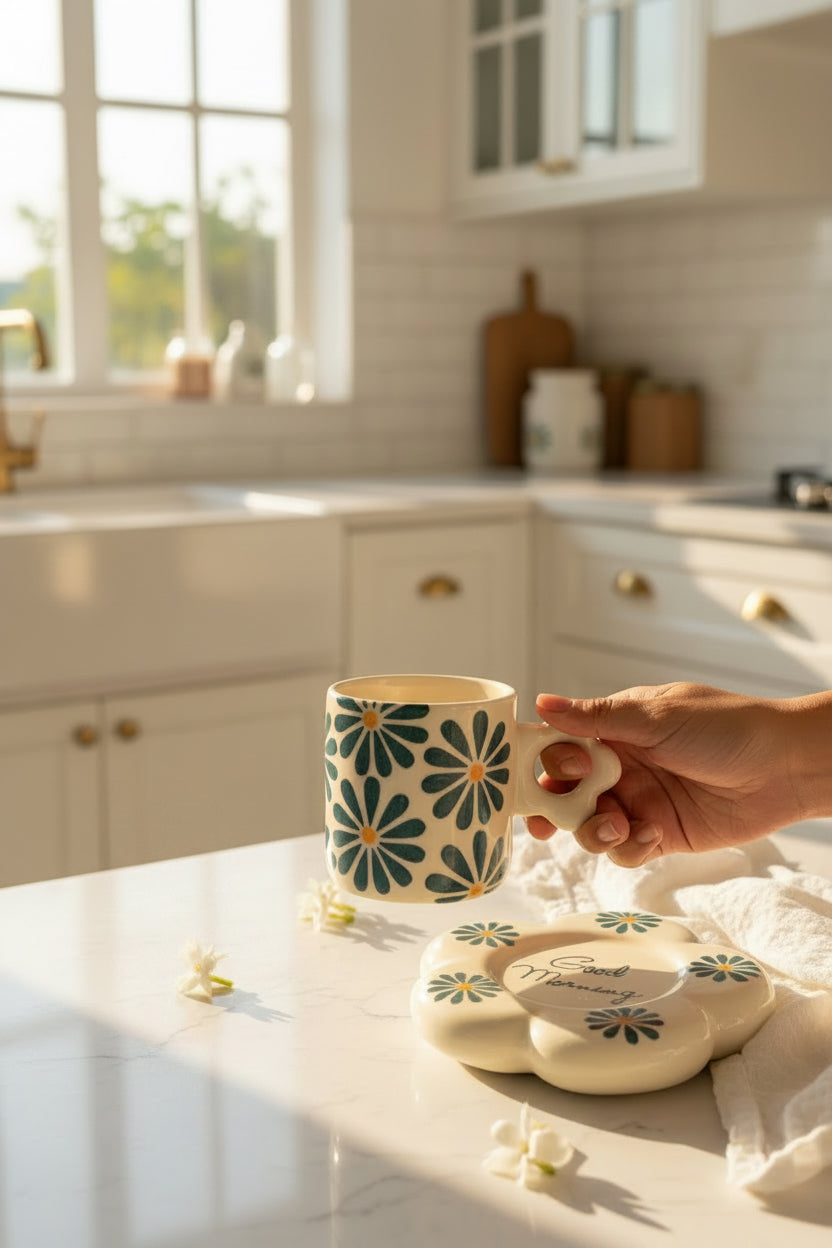 Bloom & Berry Ceramic Mug with Floral Saucer – 300 mL