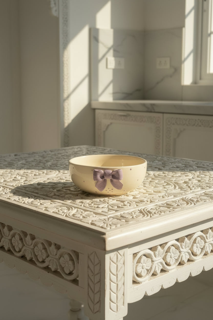 Handcrafted Bow Embossed Ceramic Bowl – 6 Inch | Available in 4 Colors / Single piece